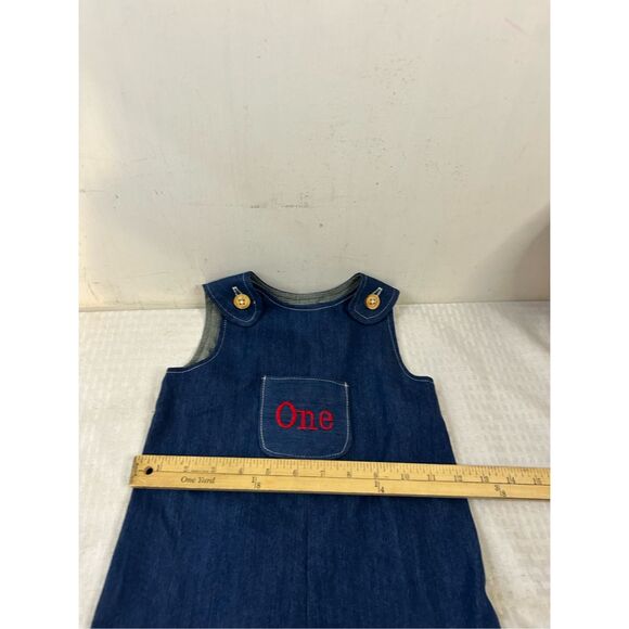 "One" denim Jean overalls "Happy Birthday Photo Outfit" - Picture 5 of 8